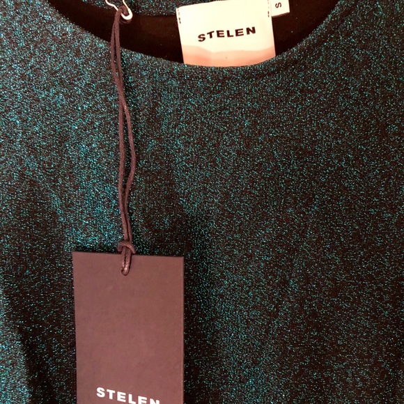 Stelen Midi Longsleeve Teal Metallic Dress - Picture 6 of 7